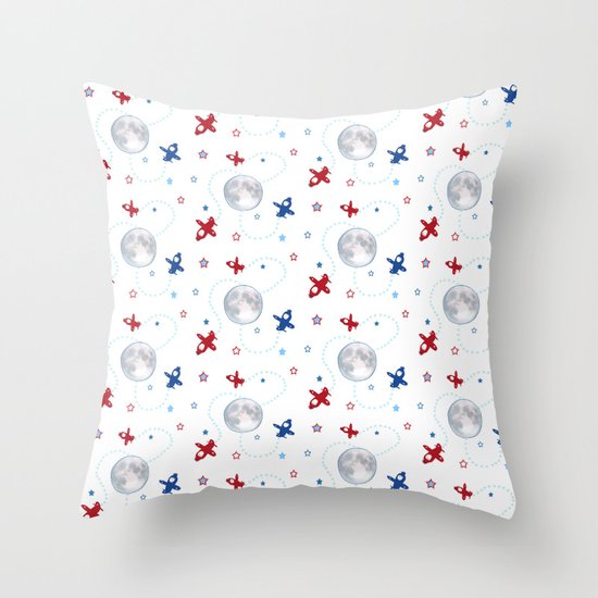 Little Toy Airplanes on White Throw Pillow