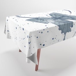 Pretty Blue Butterfly Fluttering on Heart of Vines and Paint Splatter Background Tablecloth