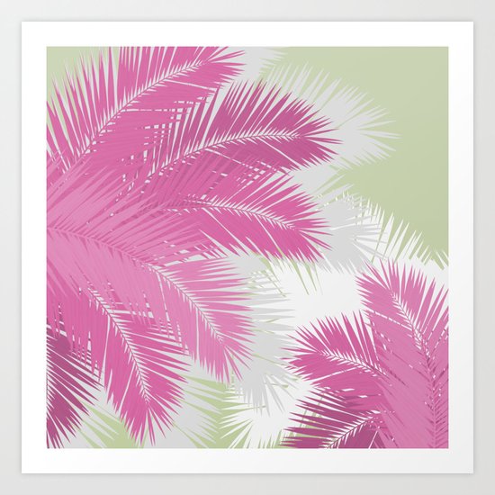 PINK TROPICAL PALM TREES Art Print