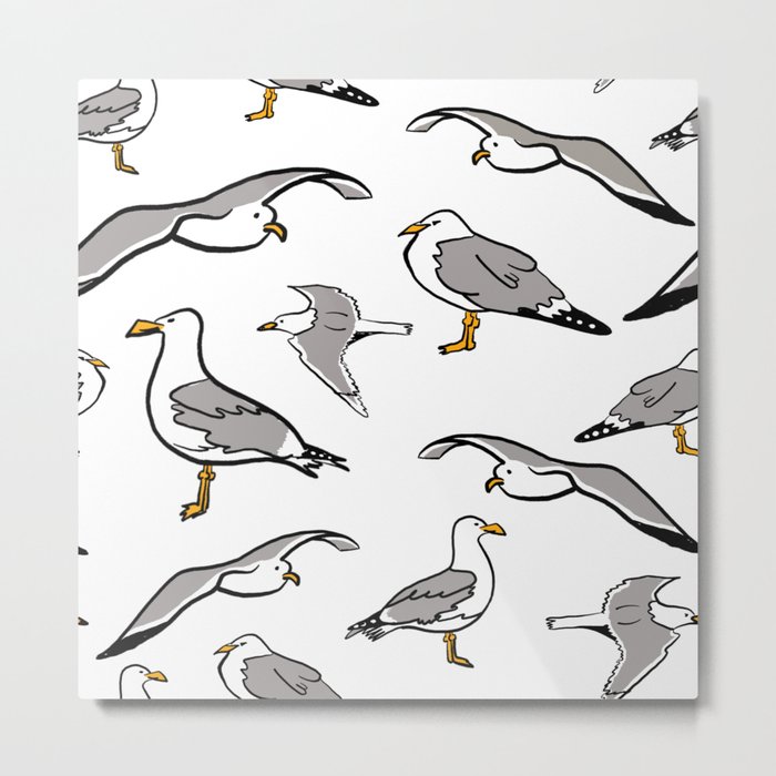 Seagulls by the Seashore White Metal Print