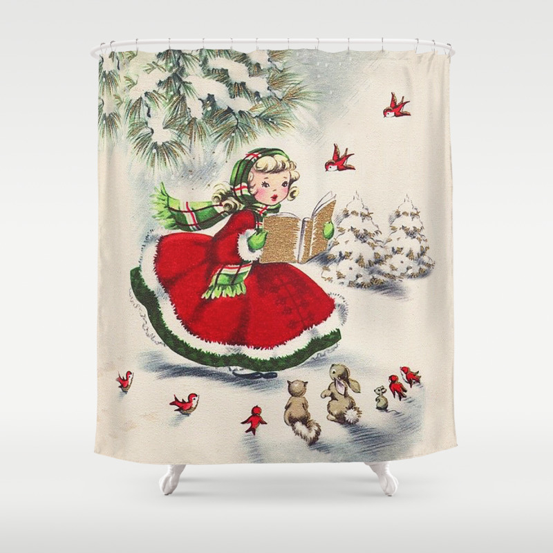 Vintage Girl Shower Curtain, Santa Shower Curtain Setup
