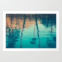 Sunset and Palm Trees Reflected in Tropical Pool Art Print