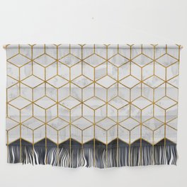 White Geo and Blue Navy Cube Pattern Wall Hanging