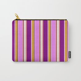 [ Thumbnail: Violet, Goldenrod, Purple & Beige Colored Lines Pattern Carry-All Pouch ]