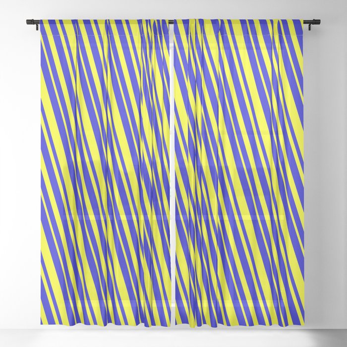 Blue & Yellow Colored Striped/Lined Pattern Sheer Curtain