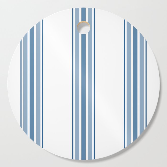 Farmhouse Blue Ticking Stripes on White Cutting Board