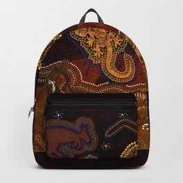 Desert Heat - Australian Aboriginal Art Theme Backpack | Earthtones, Nature, Autumncolours, Aborigine, Dreamtime, Uluru, Australia, Landscape, Lizards, Outback 