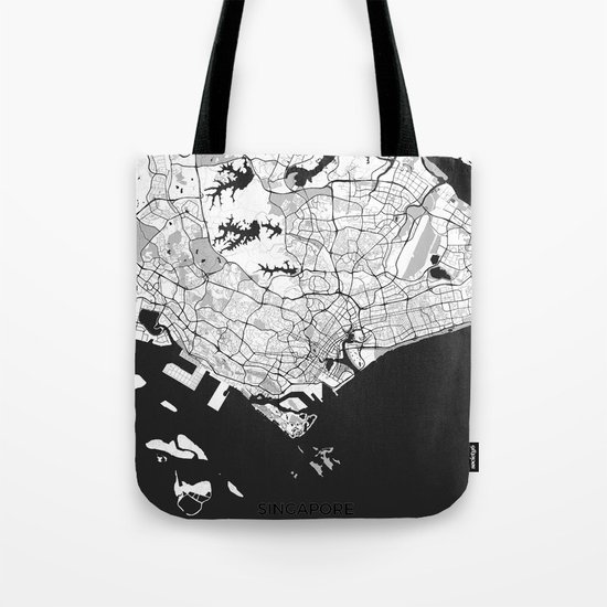 Singapore Map Gray Tote Bag