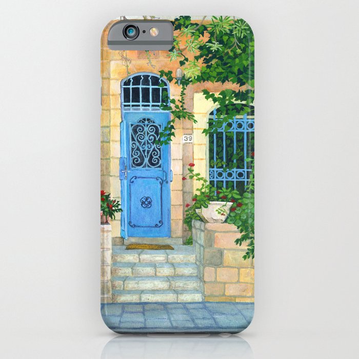 Blue door Jerusalem Acrylic on board iPhone Case