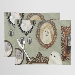 There's A Ghost in the Portrait Gallery Placemat | Ghost, Digital, Curated, Spooky, Folkart, Painting, Halloween, Vintage, House, Illustration 