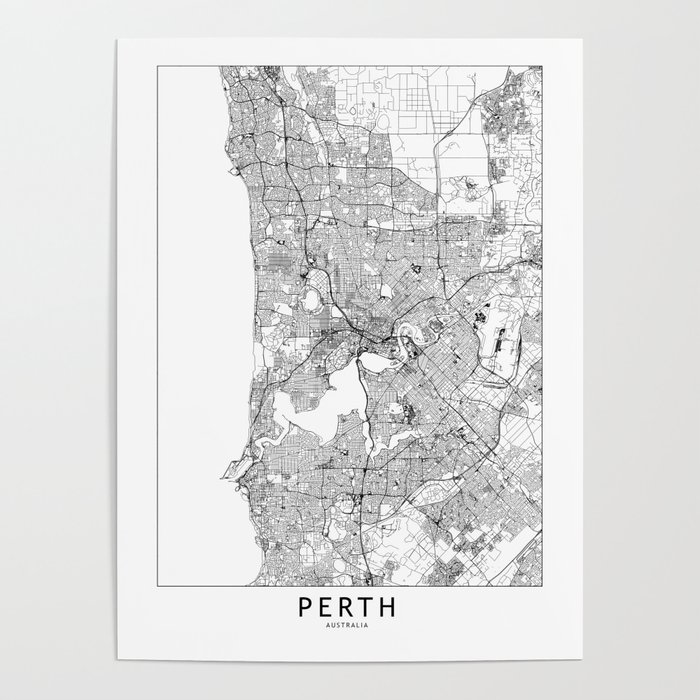 Perth White Map Poster
