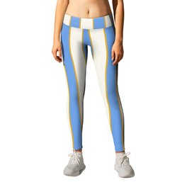 Elegant Pastel Blue And Gold Stripes On Cream Vintage Color Aesthetic Leggings