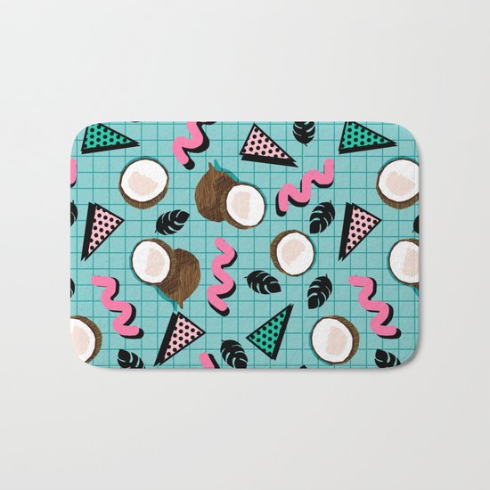 More Coconuts tropical summer vibes memphis abstract pattern print design by wacka Bath Mat