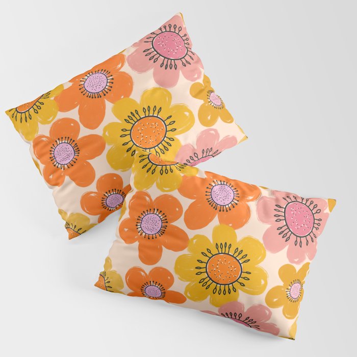 Vintage Retro Bloom Flower Pattern Pillow Sham