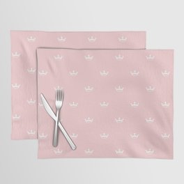 White Crown pattern on Pastel Pink background Placemat