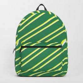 [ Thumbnail: Sea Green, Yellow, and Mint Cream Colored Lined/Striped Pattern Backpack ]