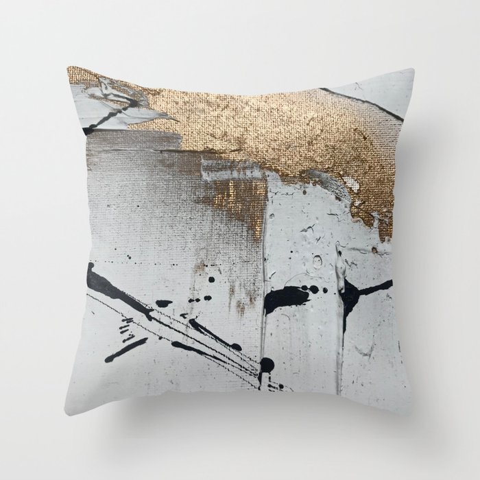 Still: an abstract mixed media piece in black, white, and gold by Alyssa Hamilton Art Throw Pillow