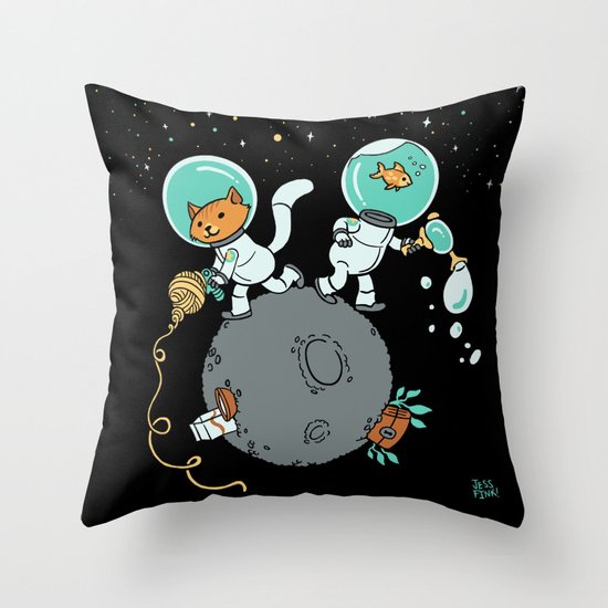 Space Kitty and Captain Fish Throw Pillow