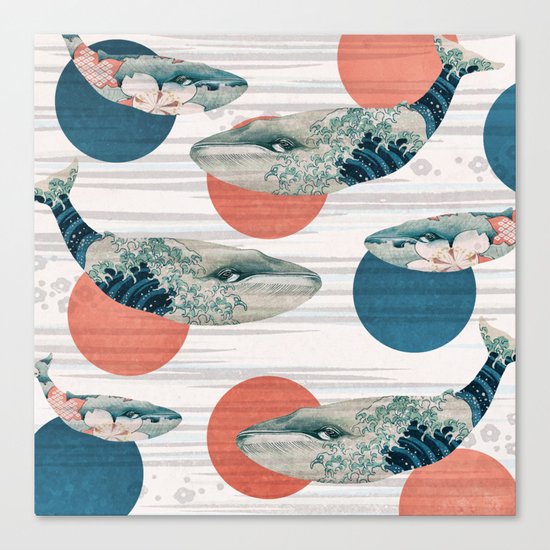 Whales and Polka Dots Canvas Print