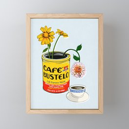 El Cafe - coffee loteria card without text / blue Framed Mini Art Print
