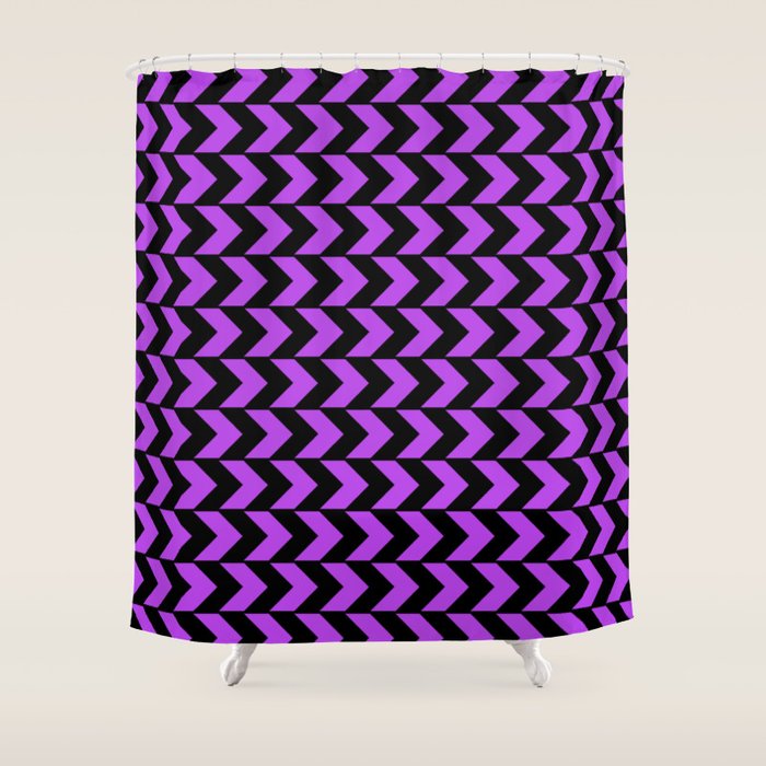 Graphic Grid Chevron Abstract Design Black And Purple Series 4 Of 6 Shower Curtain By Aej Design