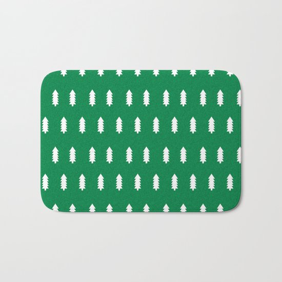 Christmas Trees minimal modern green and white holiday christmas decor Bath Mat