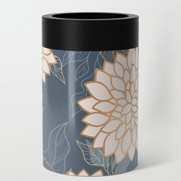 Floral Aesthetic in Blue, Ivory and Gold Can Cooler