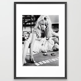 Brigitte Bardot Playing Cards, Black and White Photograph Framed Art Print | Blackandwhite, Retro, Glamorouswoman, Cardplayer, Fashionicon, Gameofcards, Frenchicon, Bardot, Playingsolitaire, Vintage 