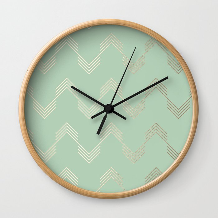 Simply Deconstructed Chevron in White Gold Sands and Pastel Cactus Green Wall Clock