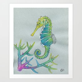 Neon Seahorse Art Print