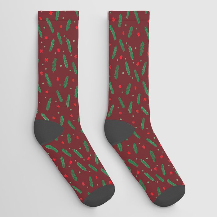 Christmas branches and stars - red Socks