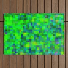geometric square pixel pattern abstract in green and blue Outdoor Rug
