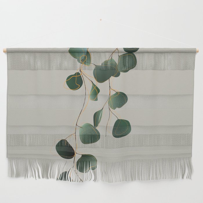 Minimalistic Floral Eucalyptus Art Design Green and Orange Wall Hanging