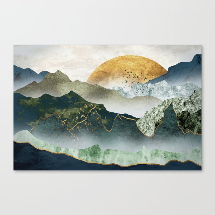 The green golden mountains by sunset Canvas Print