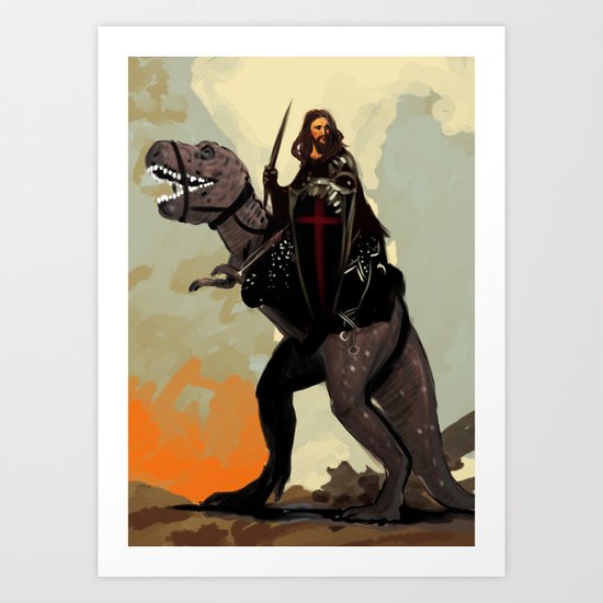 Jesus On A Dinosaur Art Print