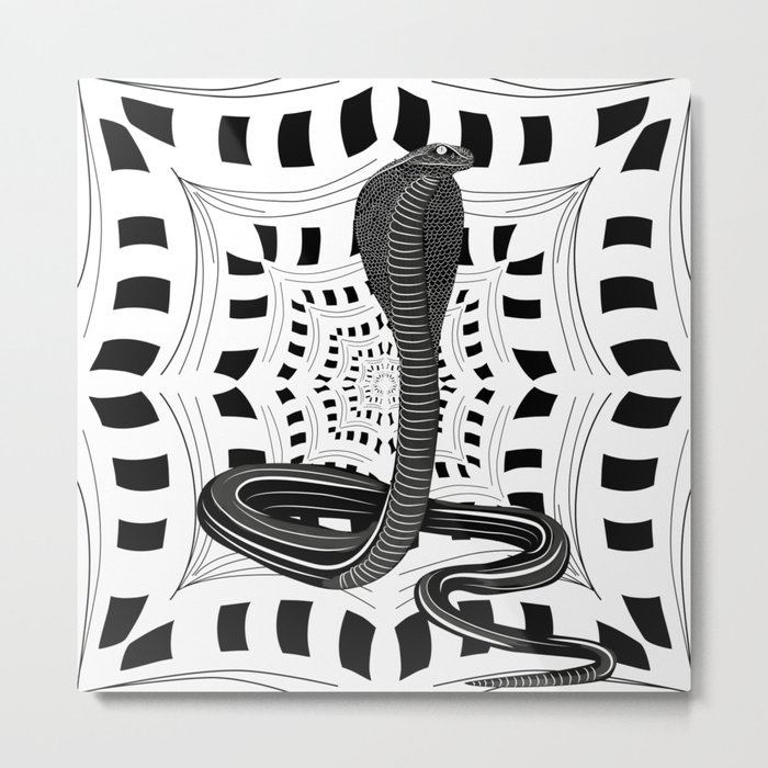Hypnotizing snake on optic illusion white and black Metal Print