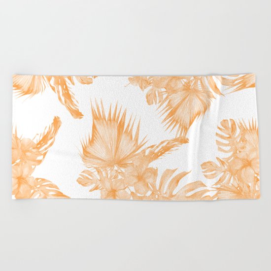 Island Vacation Hibiscus Palm Coral Orange Beach Towel
