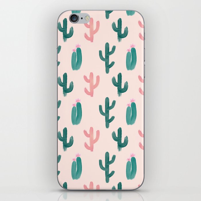 Painted Cactus Pattern on Pink iPhone Skin