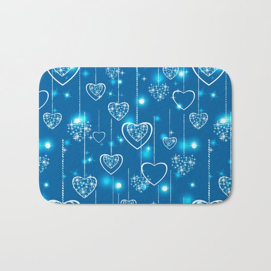 Bright openwork hearts on a light blue background. Bath Mat