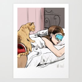 Holly Golightly the cat with no name - Audrey Hepburn in Breakfast at Tiffany's Art Print