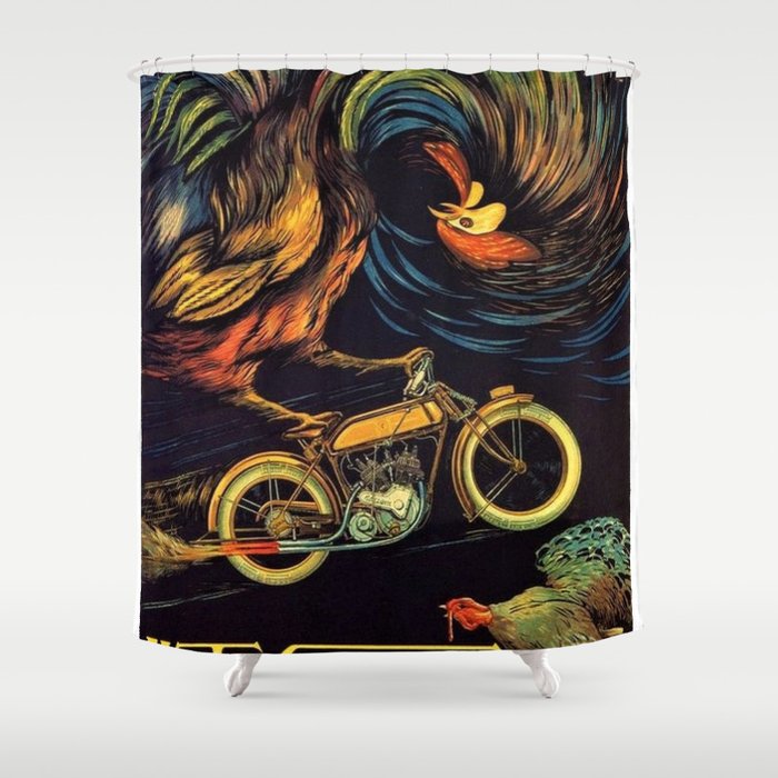 Moto Galloni 1922 Italian Motorcycle Rooster Turkey Vintage Poster Shower Curtain