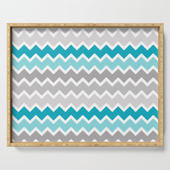 Turquoise Teal Blue Gray Chevron Serving Tray
