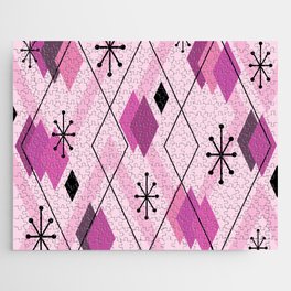 Mid Century Modern Scattered Diamonds Pink Jigsaw Puzzle