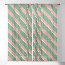 [ Thumbnail: Tan, Sea Green & Salmon Colored Striped/Lined Pattern Sheer Curtain ]