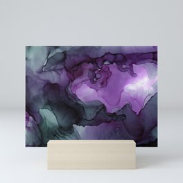 Abstract Ink Painting Deep Purple Green Mini Art Print