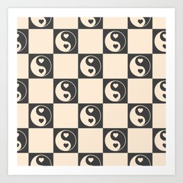 Yin Yang Check, Checkerboard Black and White  Art Print
