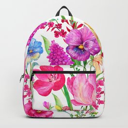 Pink Tulips and Purple Pansies Floral Pattern Backpack