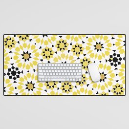Moroccan Modern Geometric Boho Mosaic Tile Zellij Yellow and White Desk Mat