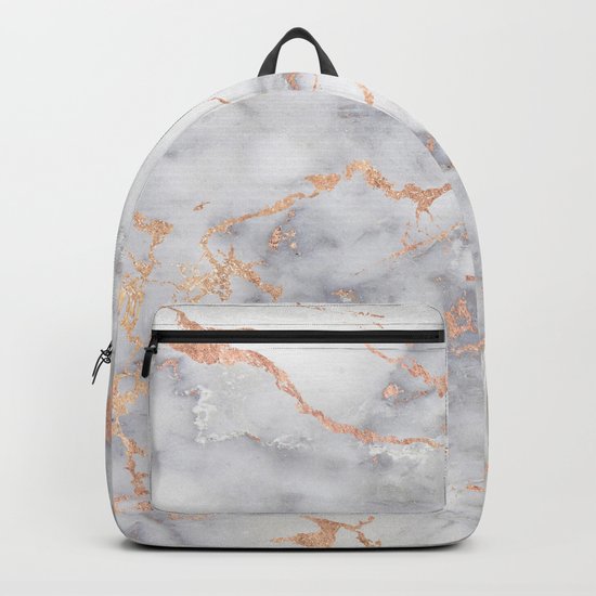 Grey Marble Rosegold Pink Metallic Foil Style Backpack