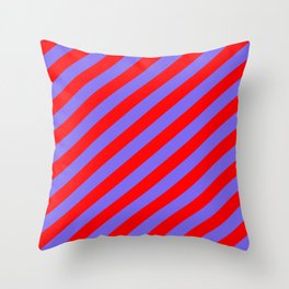[ Thumbnail: Medium Slate Blue & Red Colored Lined Pattern Throw Pillow ]